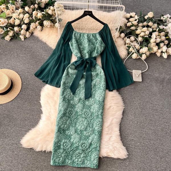Courtly Jacquard Floral Lace-up Dress