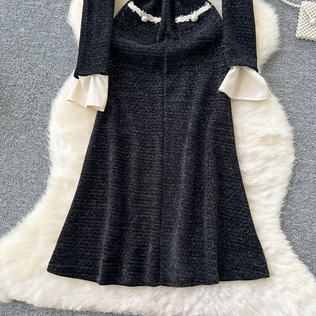 Color Blocking Fishtail Tweed Dress