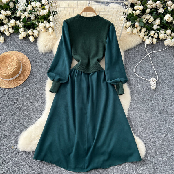 Vintage Knit Patchwork Corduroy Dress