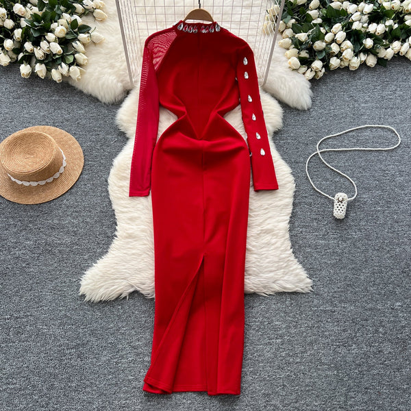 Teardrop Rhinestone Studded Slim Dress
