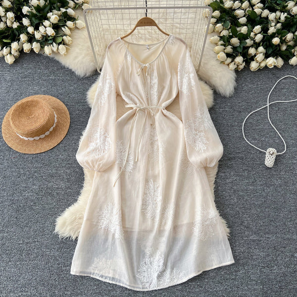 Fairy Lace-up Floral Embroidered Dress