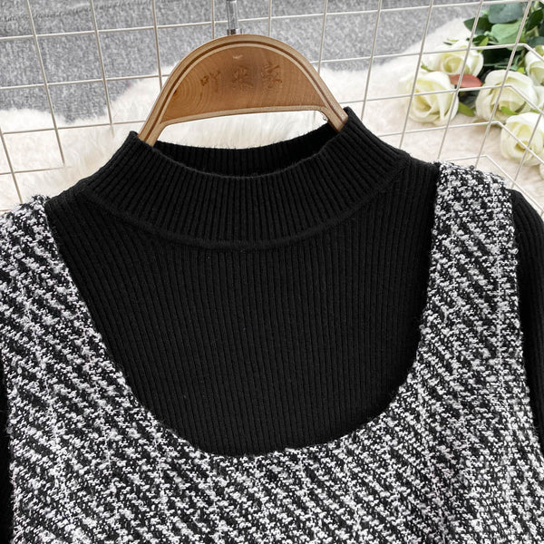 Black Sweater&Tweed Dress 2Pcs