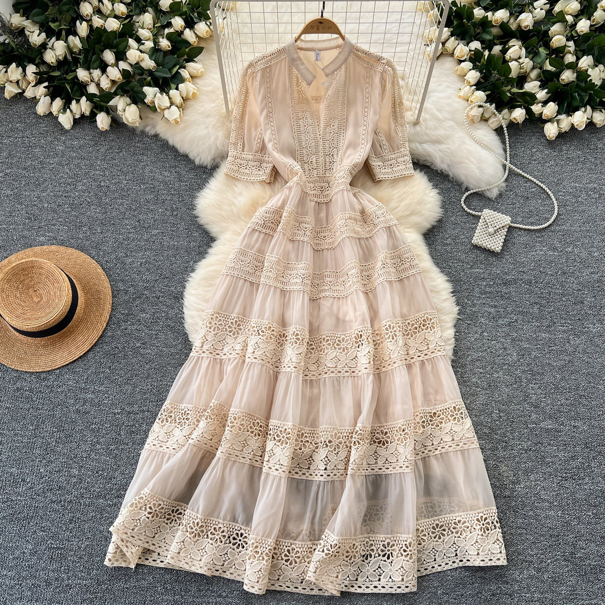 Courtly Elegant Lace Patchwork Dress