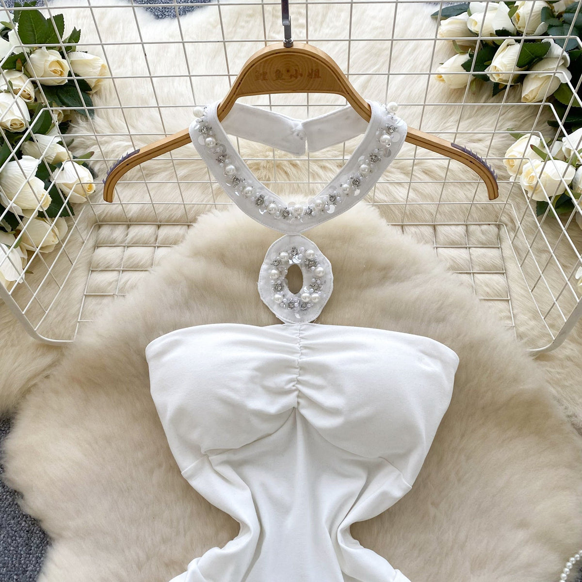 Elegant Slim-fit Beaded Halter Dress