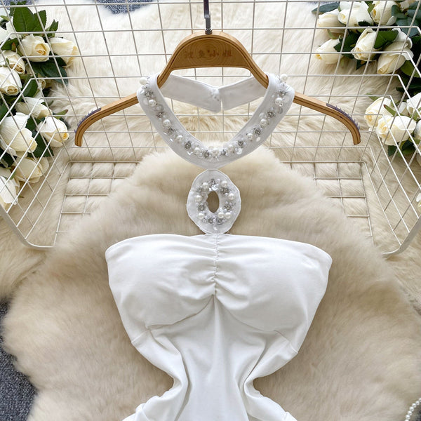 Elegant Slim-fit Beaded Halter Dress