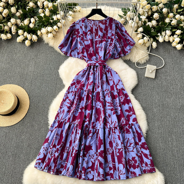 Vintage Ruffled Floral Chiffon Dress