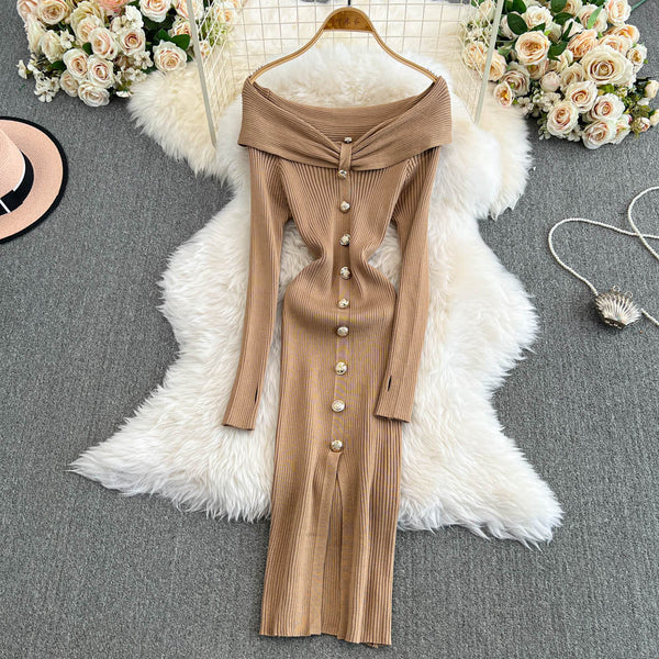 Elegant Off-shoulder Knot Knitted Dress