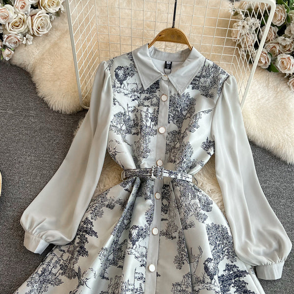 Elegant Ink Painting Printed Shirt Dress