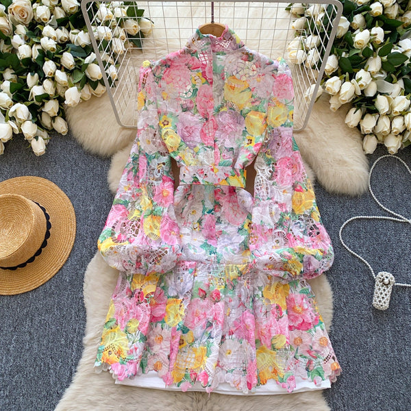 Hollowed Crochet Floral A-line Dress
