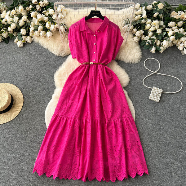Niche Hollowed Patchwork Shirt Dress