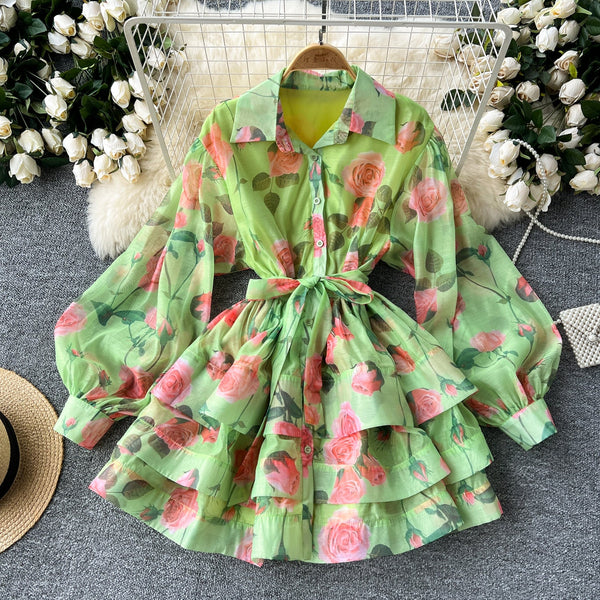 Floral Printed Layered Shirt Dress
