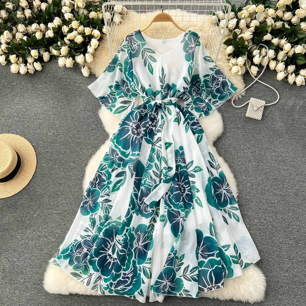 Floral Printed Loose-fit Chiffon Dress