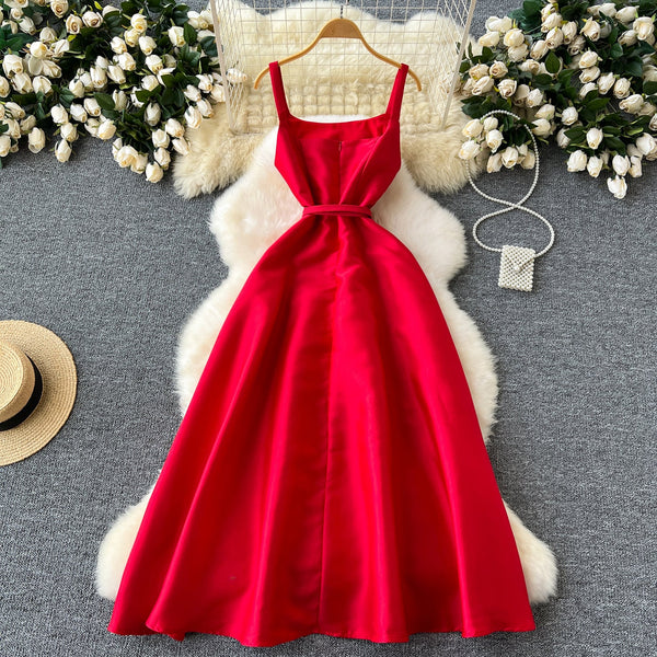 Delicate Solid Color Puffy Slip Dress