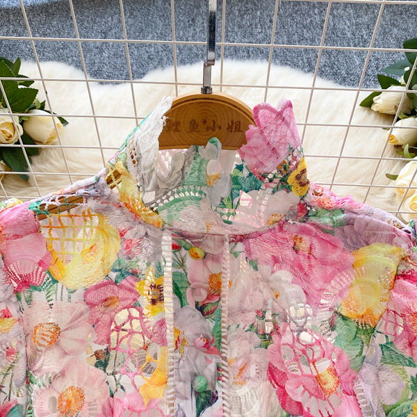 Hollowed Crochet Floral A-line Dress