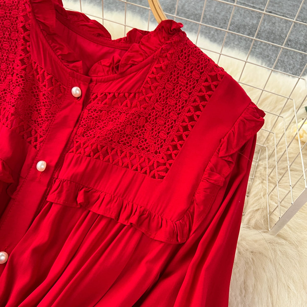 Solid Color Lace Patchwork Dress