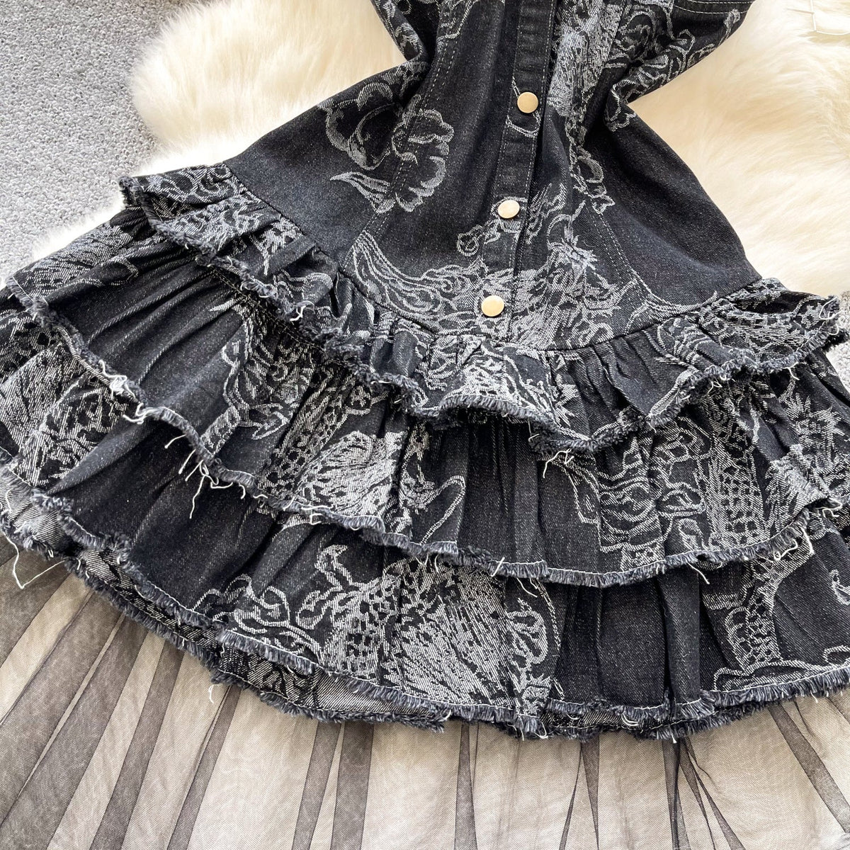 Vintage Distressed Denim Puffy Dress