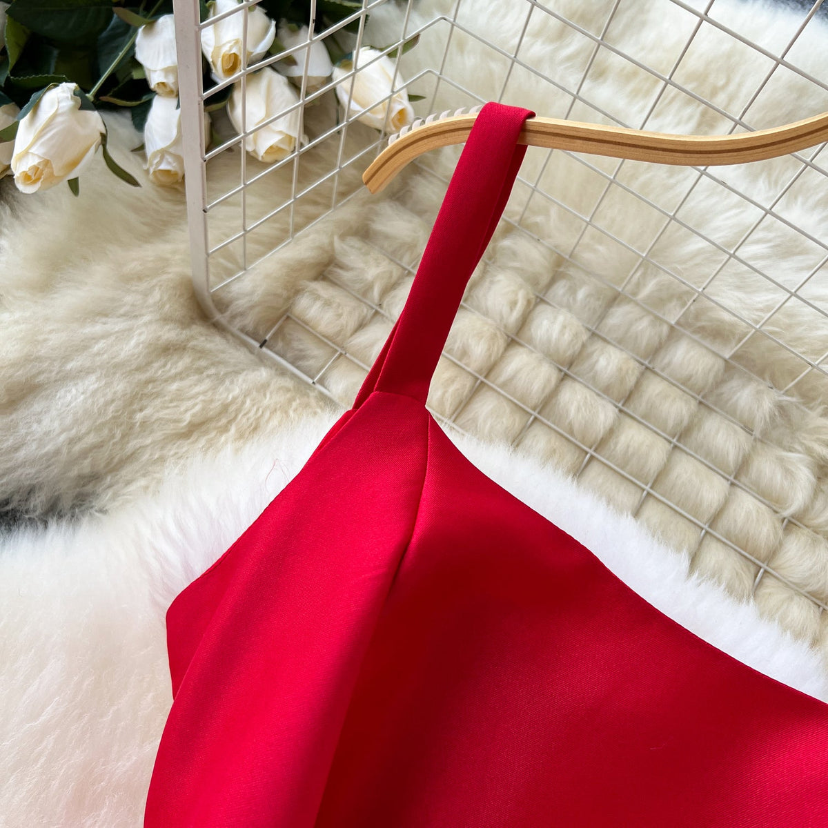 Delicate Solid Color Puffy Slip Dress