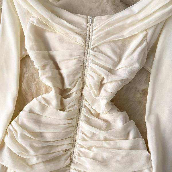 Off-shoulder Bow Hollowed Puffy Sleeve