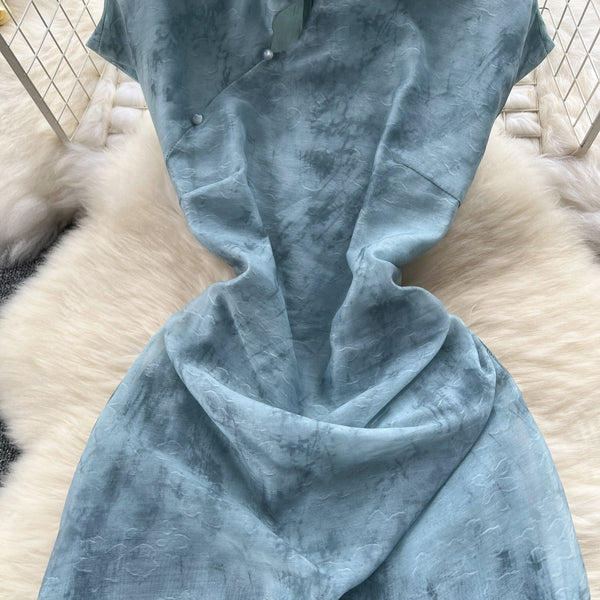 Patchwork Pleated Fishtail Cheongsam Dress