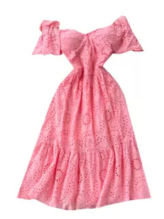 French Style Hollowed Embroidered Dress