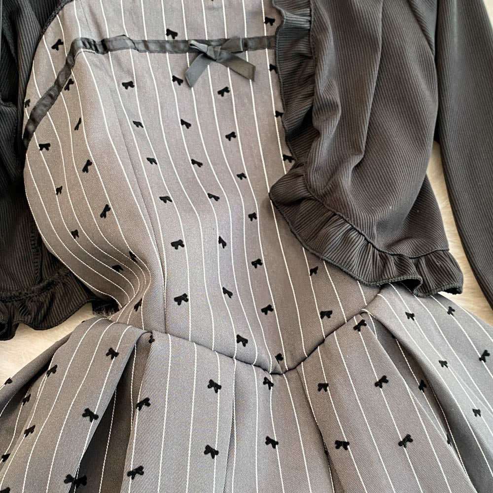 Black Shawl&Pleated Slip Dress 2Pcs