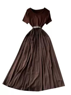 Round Collar Draped Patchwork Dress