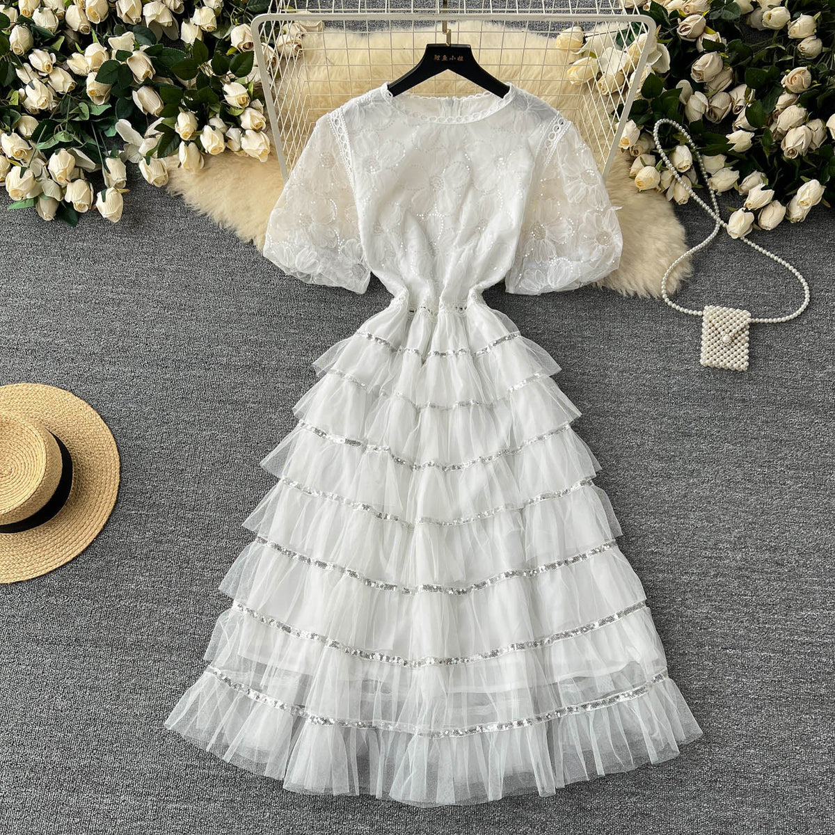 Delicate Sequined Layered Mesh Dress