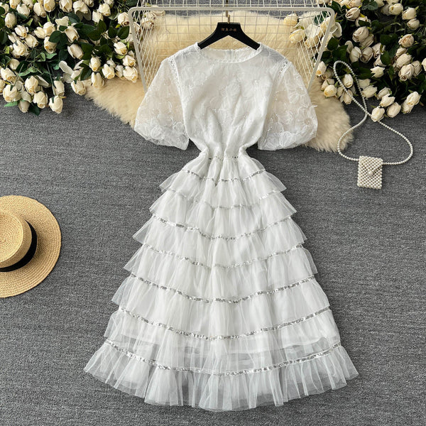 Delicate Sequined Layered Mesh Dress