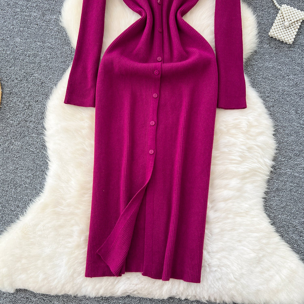 V-neck Single-breasted Cardigan Dress