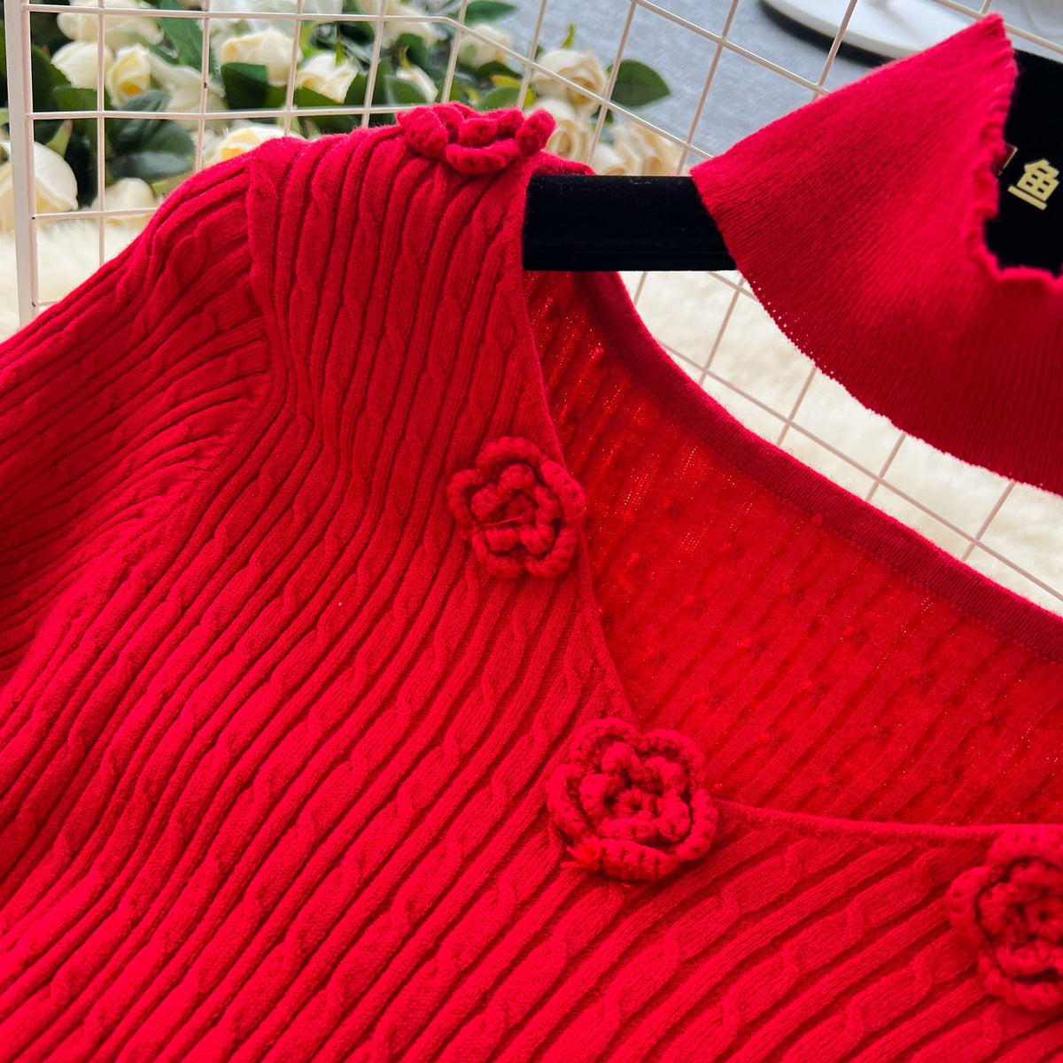 3d Flower Knitted Dress with Choker