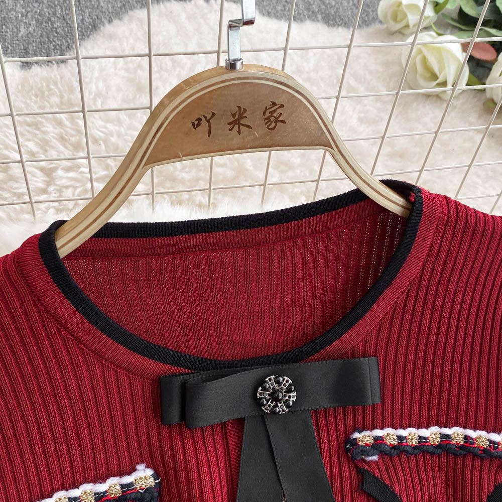 Beaded Color Blocking Knitted Dress