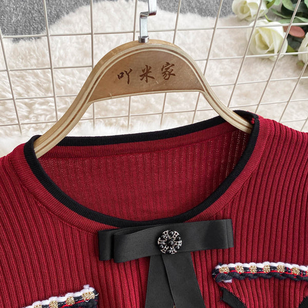 Beaded Color Blocking Knitted Dress