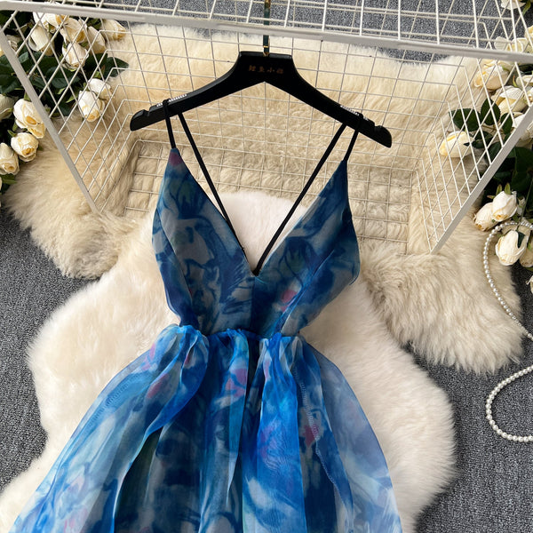 Baskılı Kesim Kabartmalı Organze Slip Elbise