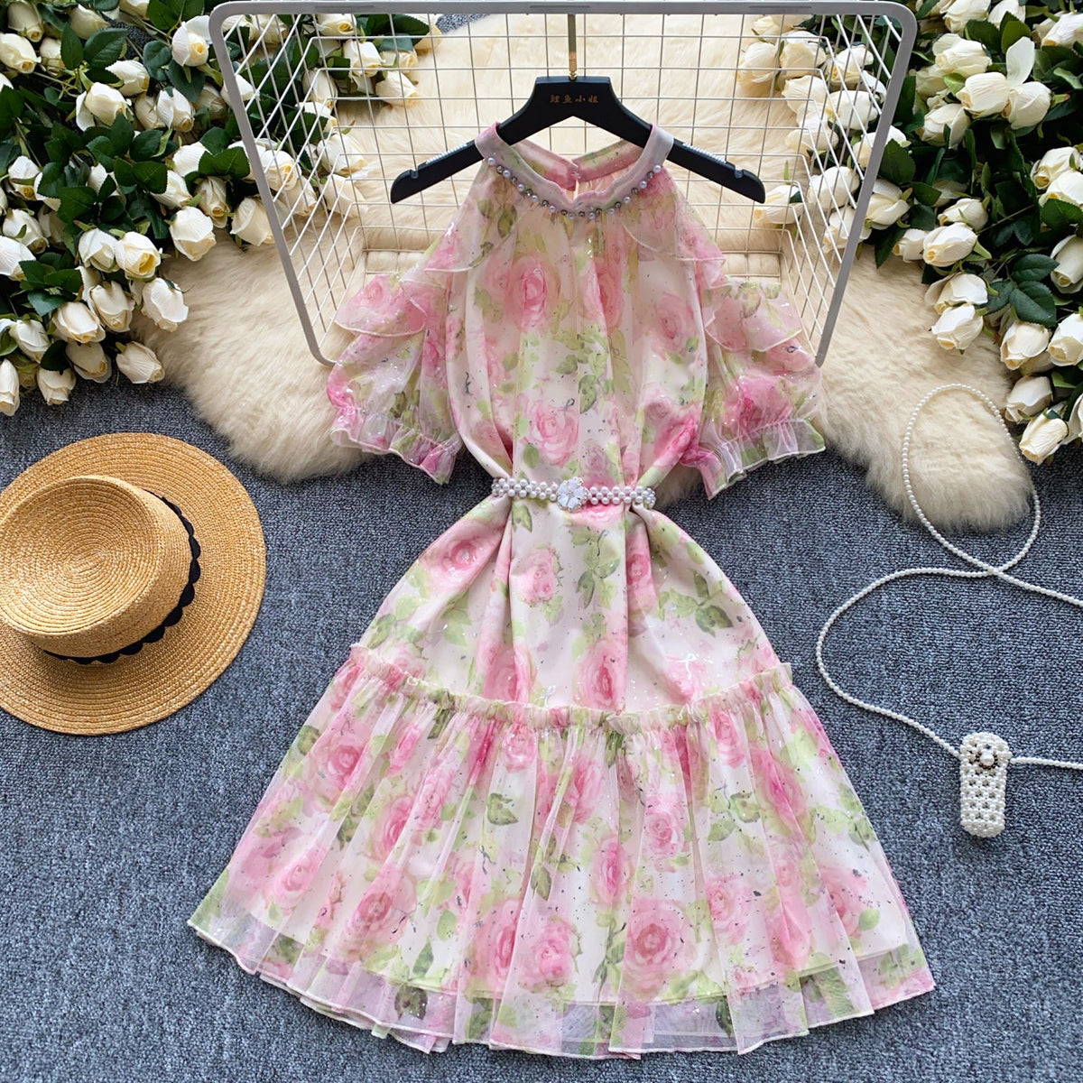 Fairy Beaded Hollowed Floral Dress