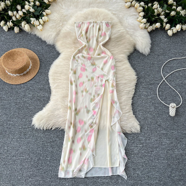 Fairy Strapless Floral Mesh Dress