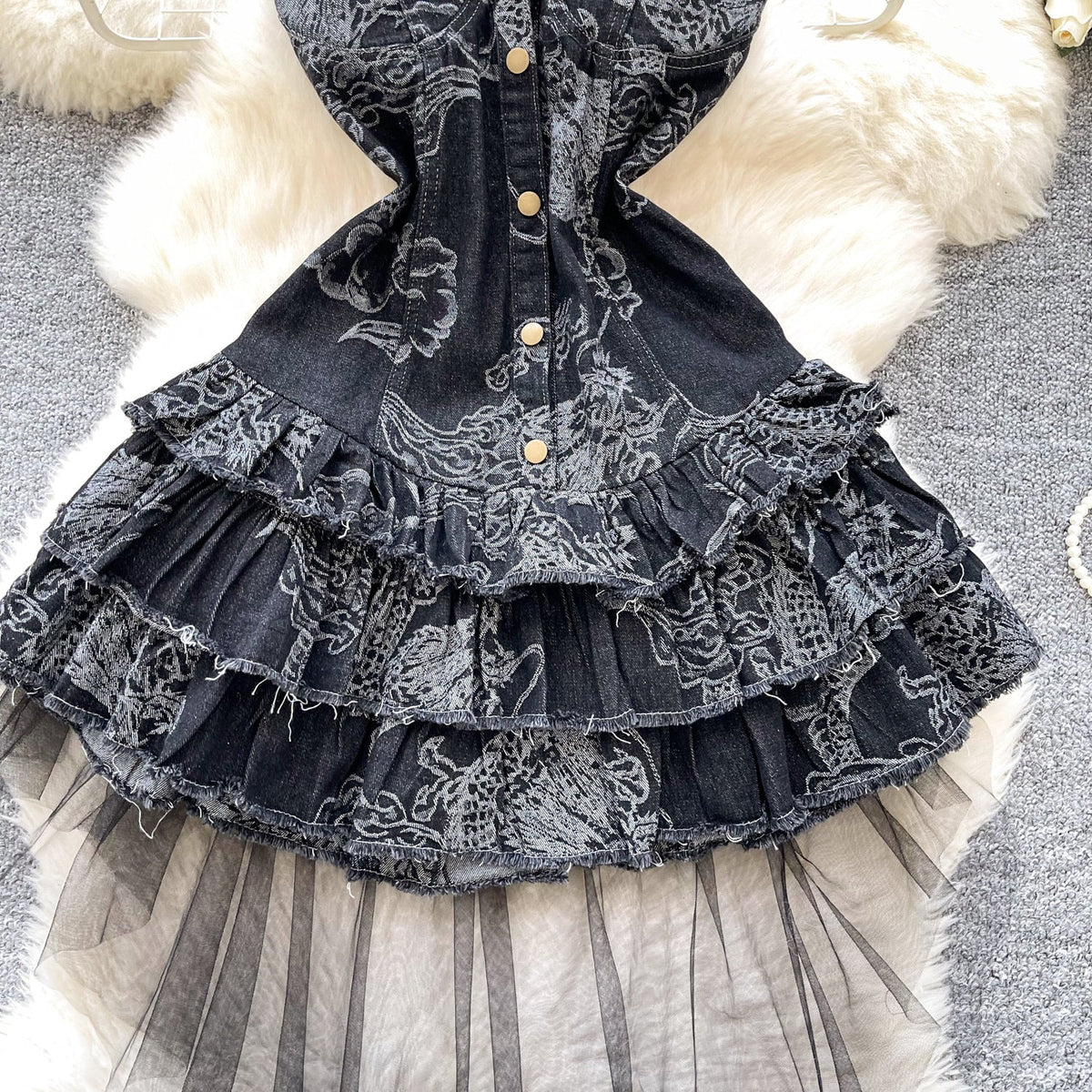 Vintage Distressed Denim Puffy Dress