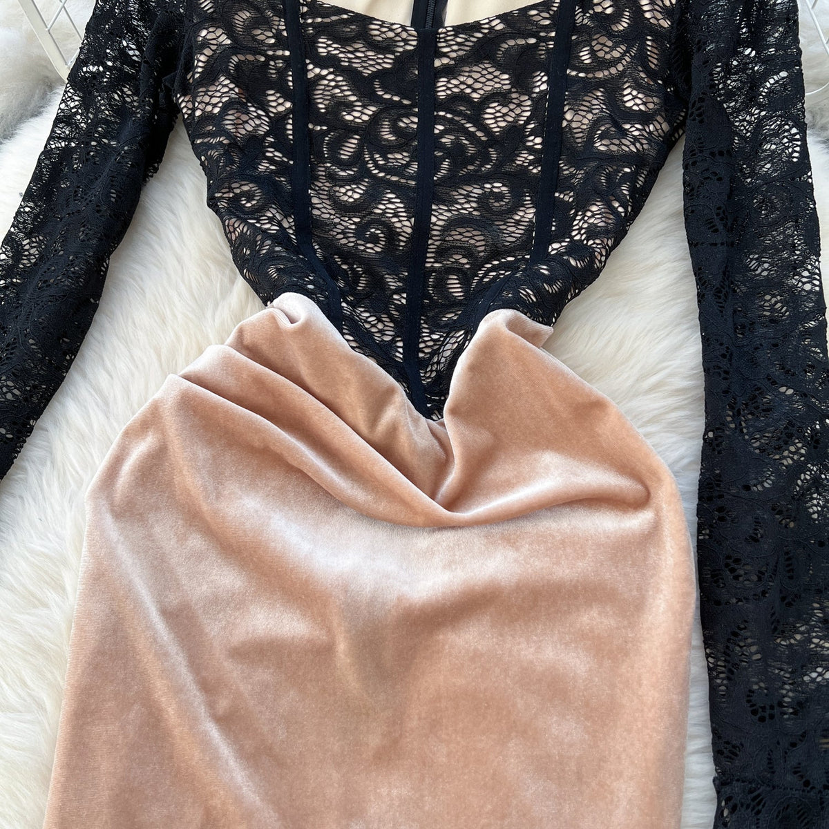 Square Neckline Black Embroidered Lace dress