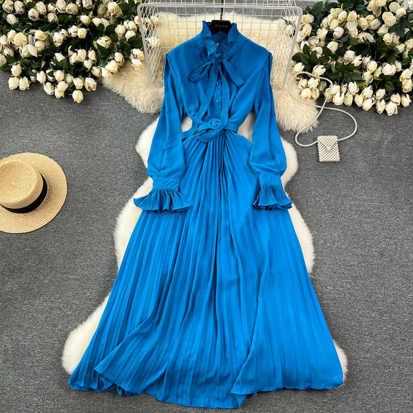 Solid Color Lace-up Shirt Dress