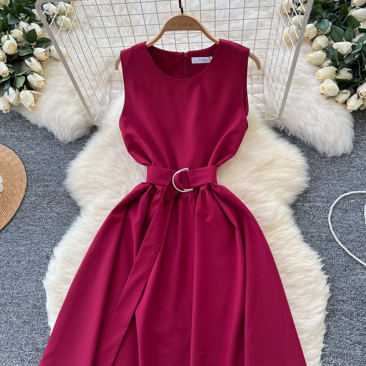 French Style Lace-up Sleeveless Dress