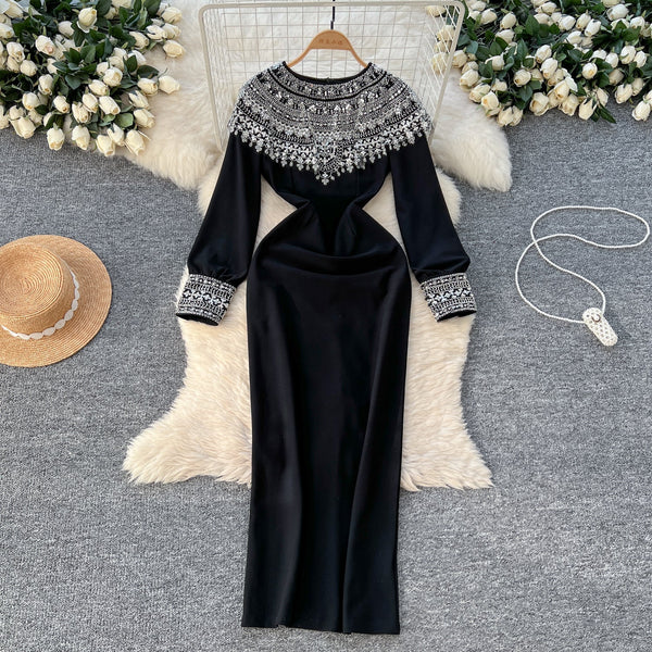Embroidered Sequin Beaded Black Dress