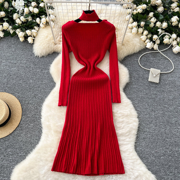 3d Flower Knitted Dress with Choker