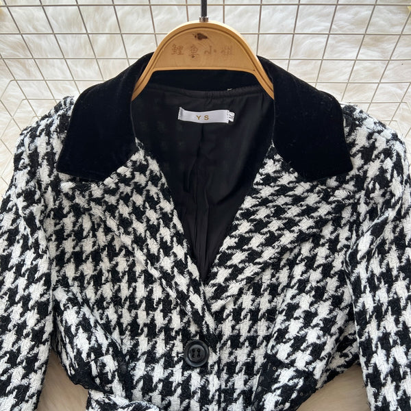 Vintage Houndstooth Mesh Patchwork Dress