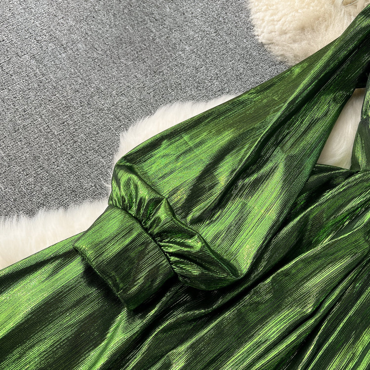 Deep V-neck Glossy Satin Dress