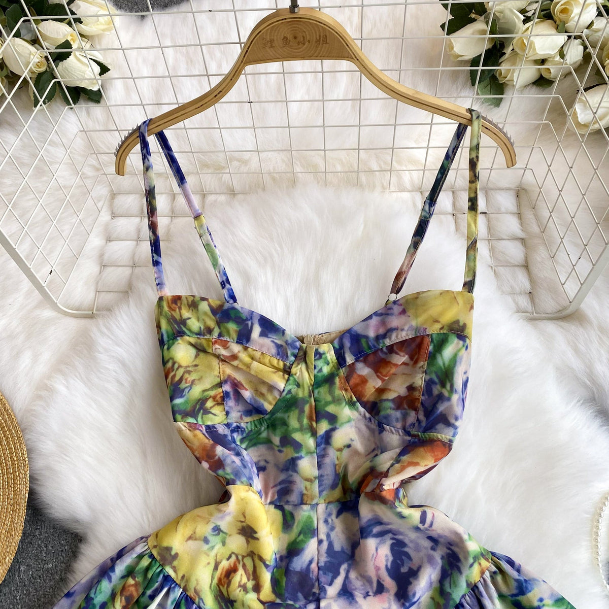 French Style Colorful Printed Slip Dress