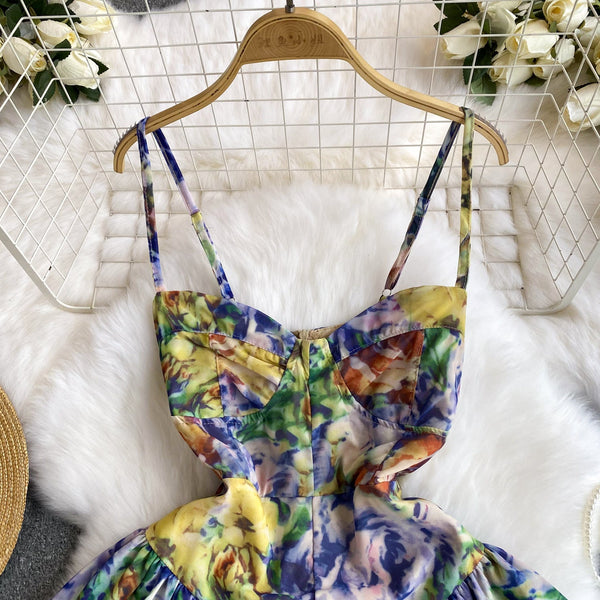 French Style Colorful Printed Slip Dress