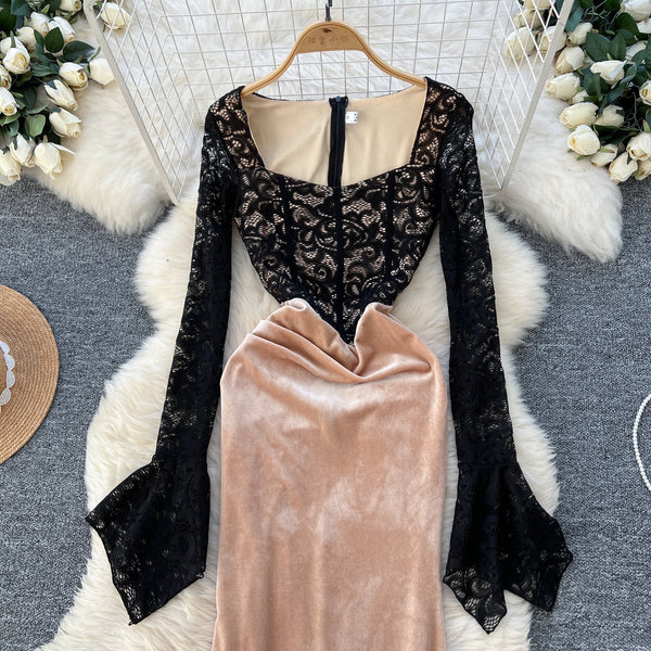 Square Neckline Black Embroidered Lace dress
