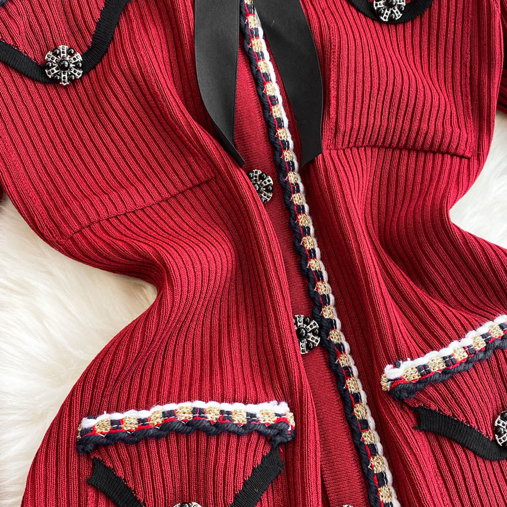 Beaded Color Blocking Knitted Dress
