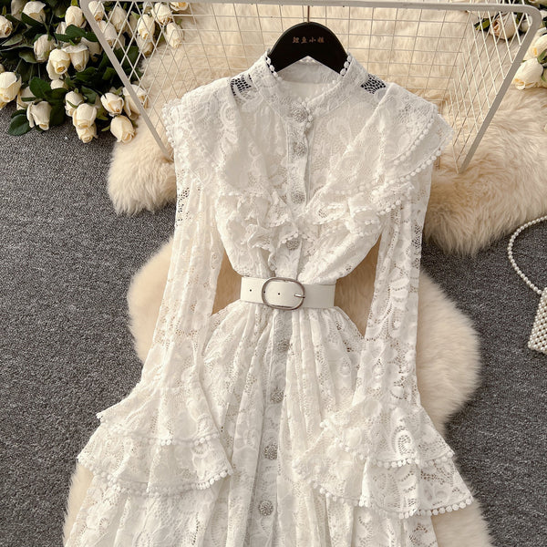 Elegant Embroidered Lace Shirt Dress