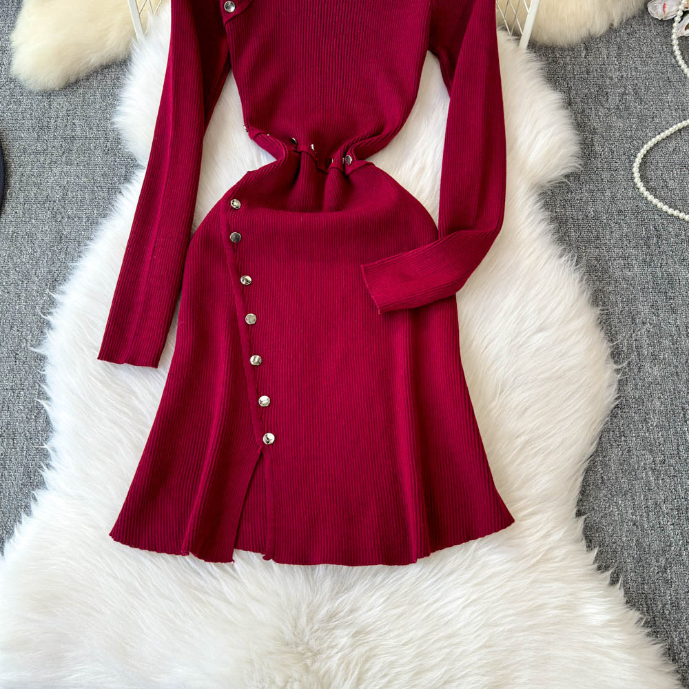 Hand-stitched Buttons Bottoming Knit Dress