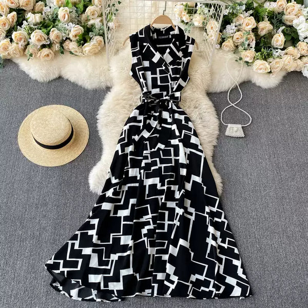 Niche Geometric Printed Shirt Dress